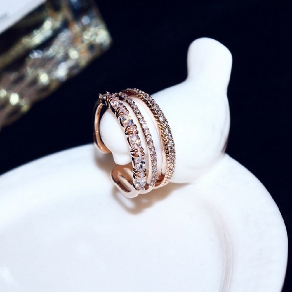Rose Gold Diamond Triple Stackable Adjustable Ring - Picture 4 of 16